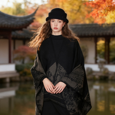 黑色斗篷披风女士气质优雅围巾