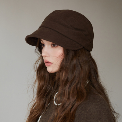 秋冬毛呢宽檐显脸小报童帽