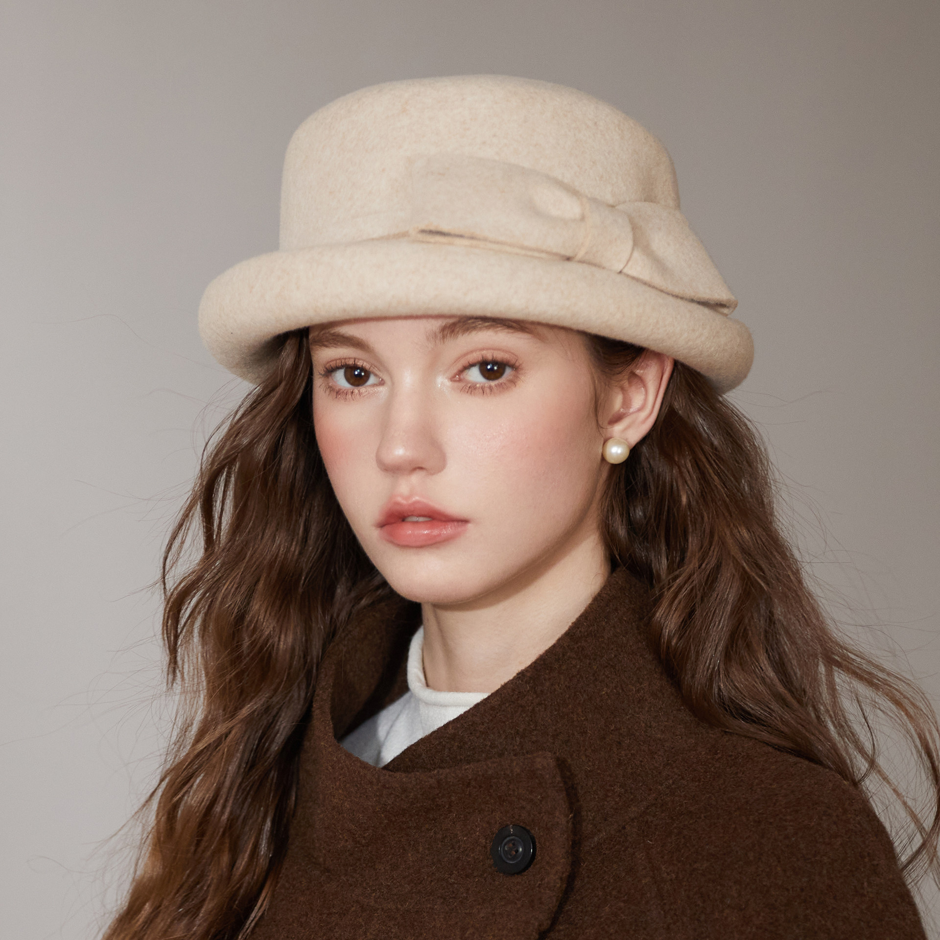 杏色蝴蝶结毛毡帽女秋冬气质平定小礼帽高级感小香风卷边羊毛盆帽,服饰配件/皮带/帽子/围巾,帽子,淘宝优惠券,粉丝福利购,淘宝优惠卷