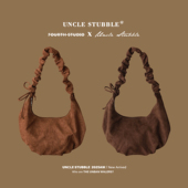 秋冬麂皮绒腋下包包女韩系复古大容量单肩包通勤斜跨包褶皱饺子包