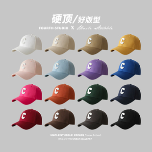 胡茬叔叔硬顶棒球帽男女同款 百搭字母c鸭舌帽高品质纯棉帽子 经典