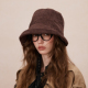 日系山本风渔夫帽复古咖啡色灯芯绒翻檐盆帽大帽檐百搭素颜帽女生