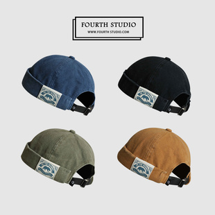 无檐瓜皮帽男日系水洗复古软顶雅痞帽子女街头黑色地主帽潮四季 款