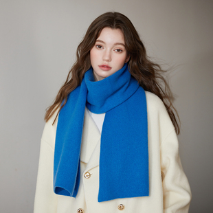 100%澳洲羊毛宝蓝色围巾女生冬季加厚纯羊毛披肩围脖情侣礼物送礼