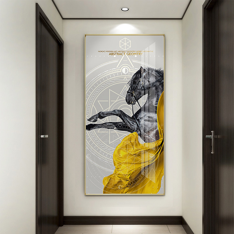 轻奢现代玄关装饰画大气餐厅壁画美式酒店北欧风走廊挂画天马行空