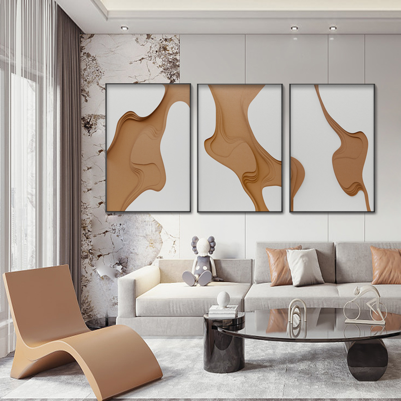 极简风客厅三联沙发背景墙装饰画