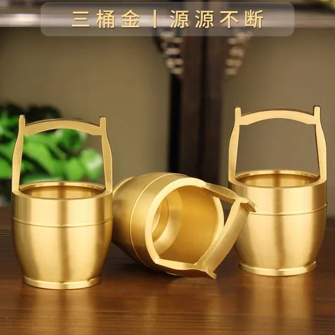 一桶金实心大水桶摆件送元宝黄铜财一统江湖招办公室客厅