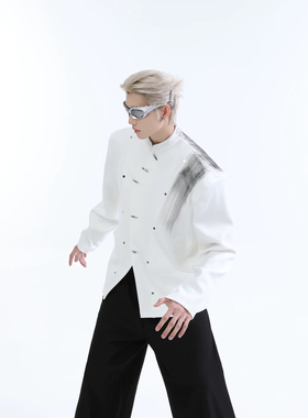 24ss秋冬新中式国风泼墨设计立领金属西装外套男女时髦西服