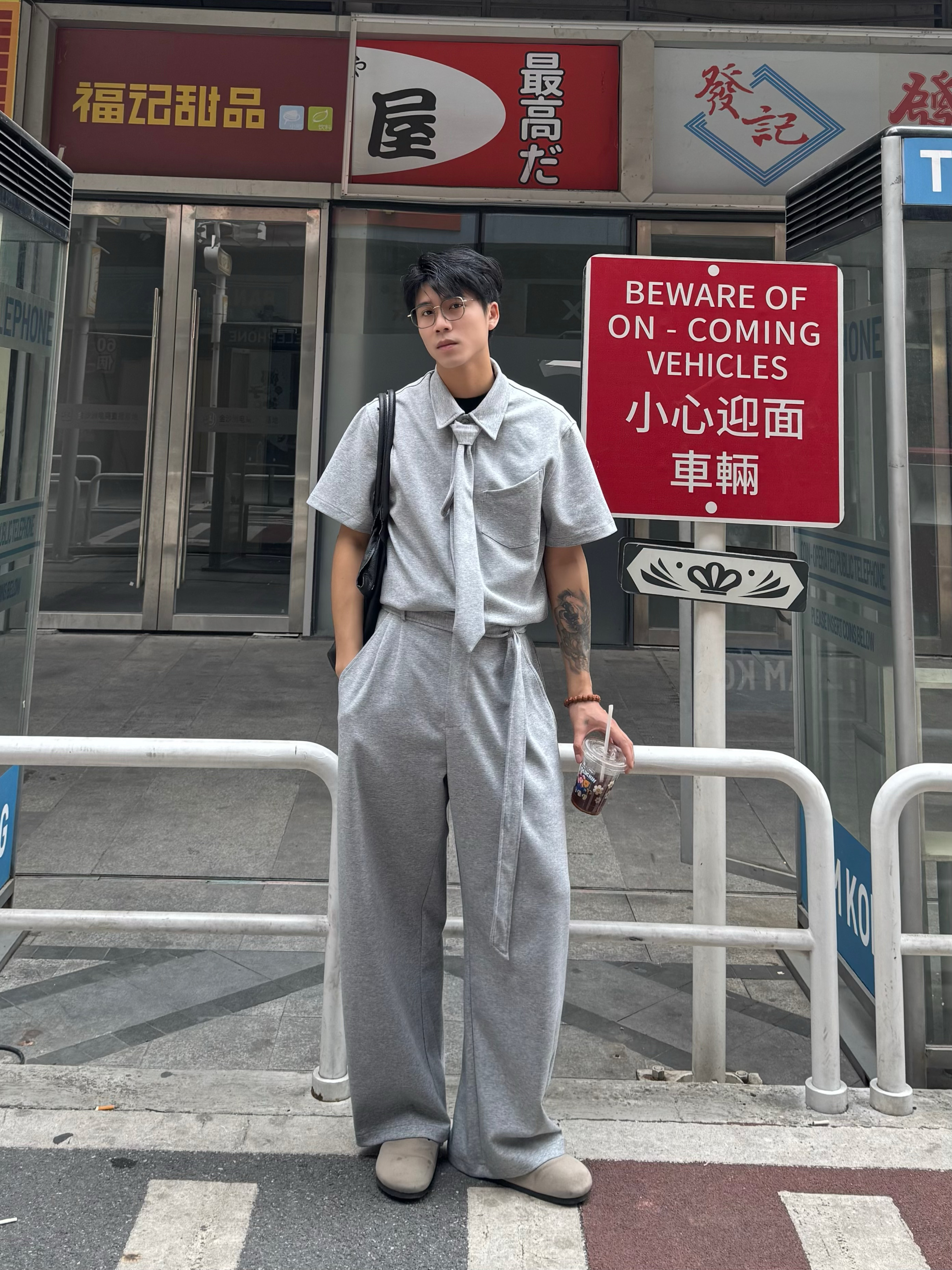 夏季宽松2025超火连体裤套装cleanfit时尚潮流百搭一体休闲裤男潮