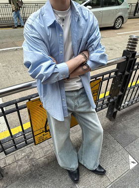 DBW Doublewin高级氛围感纯色长袖衬衫外套男学院风宽松休闲衬衣