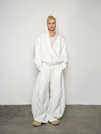 DBW Doublewin短款连帽卫衣外套男秋季压褶休闲运动卫裤两件套装