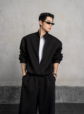 DBW Doublewin休闲层次感假两件立领卫衣男宽松百搭卫裤时尚套装