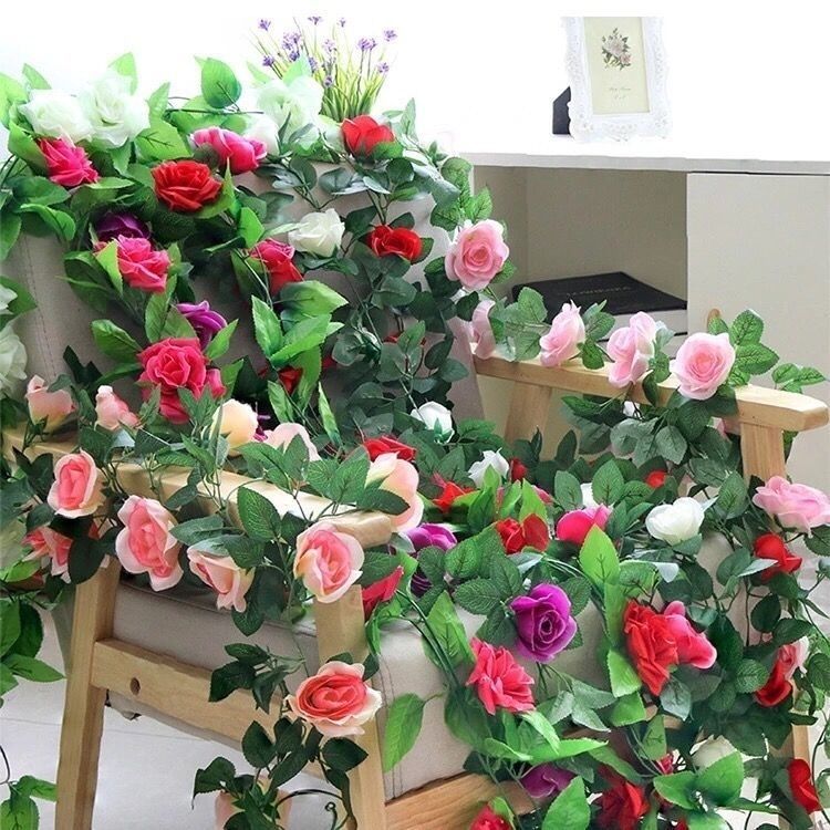 仿真花玫瑰花藤蔓装饰室内植物吊顶塑料藤条缠绕管道假花婚庆装饰