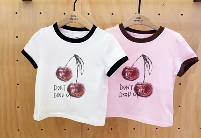little moco专柜正品25年夏女童短款亲子装圆领短袖T恤KBE2TEE001