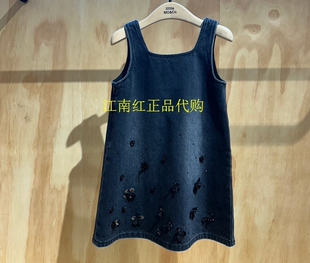 little moco专柜正品25年秋女童无袖钉钻牛仔连衣裙KBE3DRS013