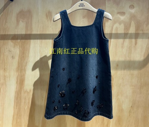 little moco专柜正品25年秋女童无袖钉钻牛仔连衣裙KBE3DRS013