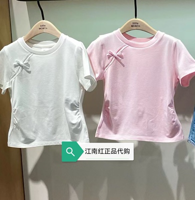 little moco童装26夏装新款女童新中式蝴蝶结短袖T恤KBF2TEET04