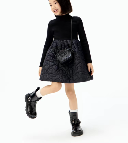 little moco童装25冬新年礼服女童爱心刺绣长袖连衣裙KBE4DRS009