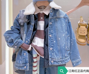 F1AEF4108太平鸟童装mini peace 2025冬季新款男童夹棉牛仔厚外套