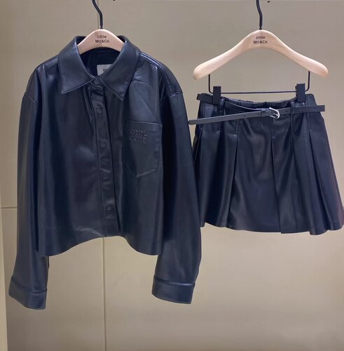 littlemoco专柜正品26秋新款女童短款仿皮外套长袖复古KBF3SHT004