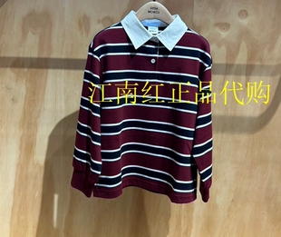 little moco专柜25年冬款女童宽松翻领条纹T恤KBE4TEE013