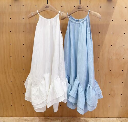 little moco童装2025夏新款女童荷叶边褶皱挂脖连衣裙 KBE2DRS016