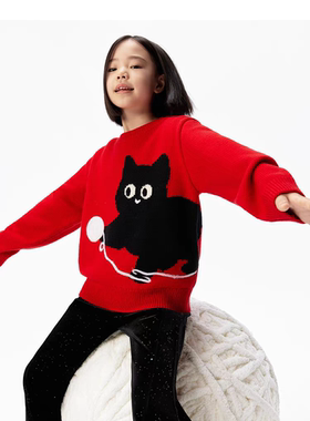 little moco专柜正品26年春款男女童猫咪针织毛衣KBF1SWTT02