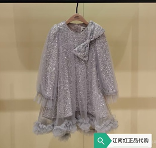 little moco童装正品25春款女童蝴蝶结亮片网纱连衣裙KBF1DRS011