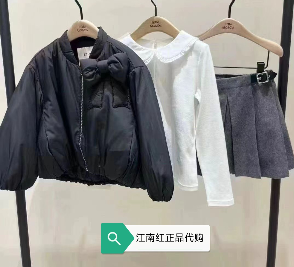 littlemoco专柜正品25年冬款女童蝴蝶结短款棉衣棉袄KBE4QJK005