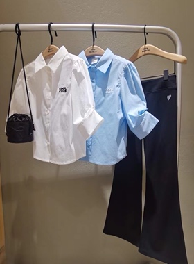 little moco专柜正品25秋女童泡泡袖长袖衬衫儿童衬衣 KBE3SHT010