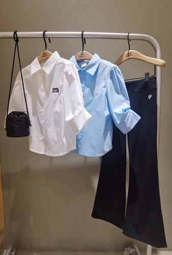 little moco专柜正品25秋女童泡泡袖长袖衬衫儿童衬衣 KBE3SHT010