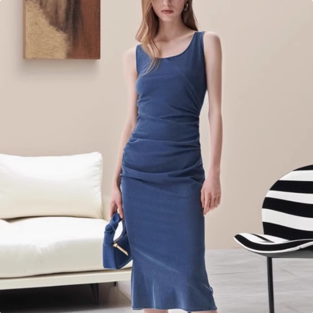 IRO PYRE 牛仔背心连衣裙收腰修身褶皱酷感法式轻奢25春夏新款