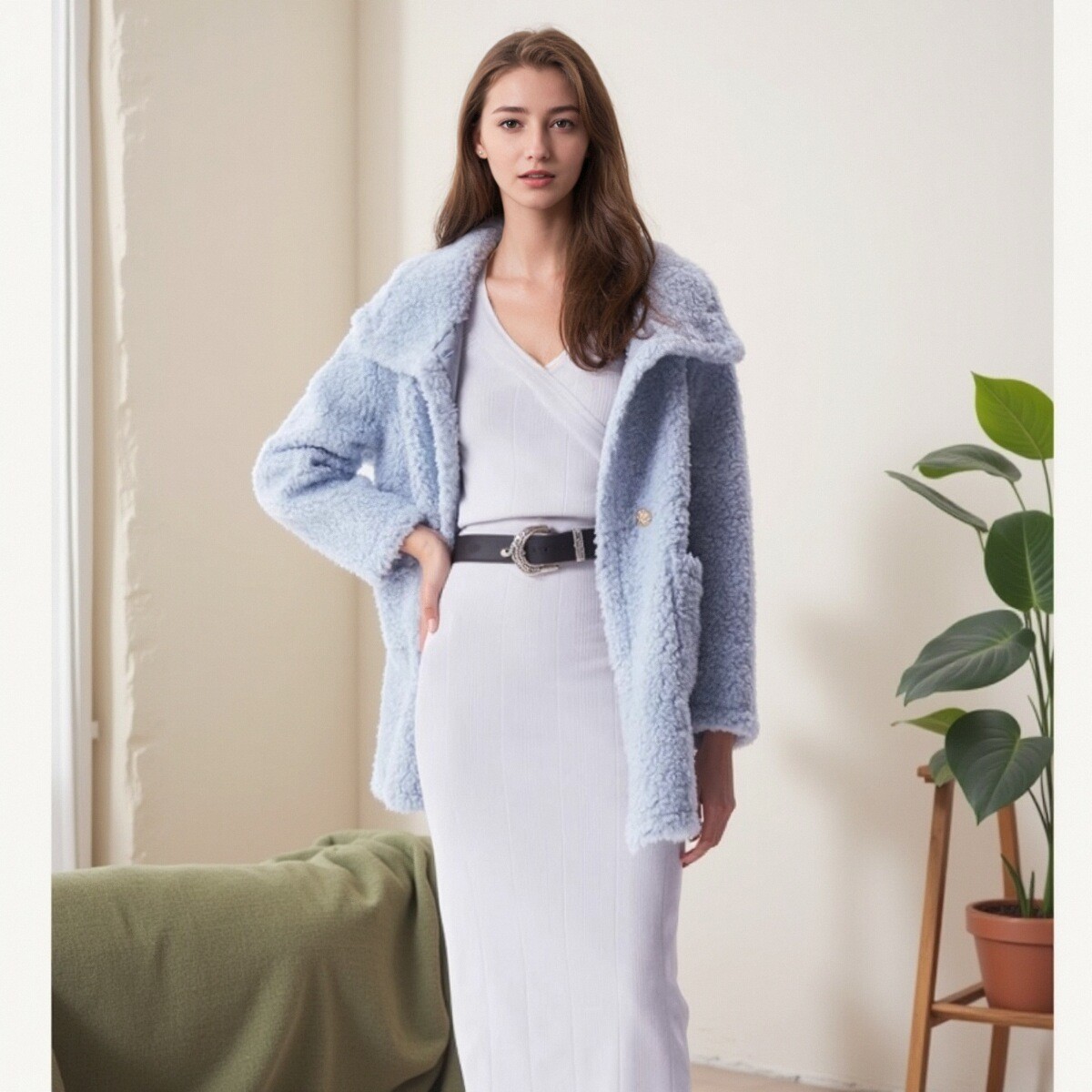 IRO PYRE 软糯羊羔毛绒大衣外套纯色直筒大气爆款秋冬季新款百搭