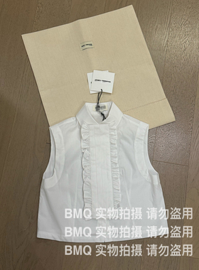 BMQ】玳购级 高阶版设计感通勤时尚女装塔片装饰无袖衬衫短上衣夏
