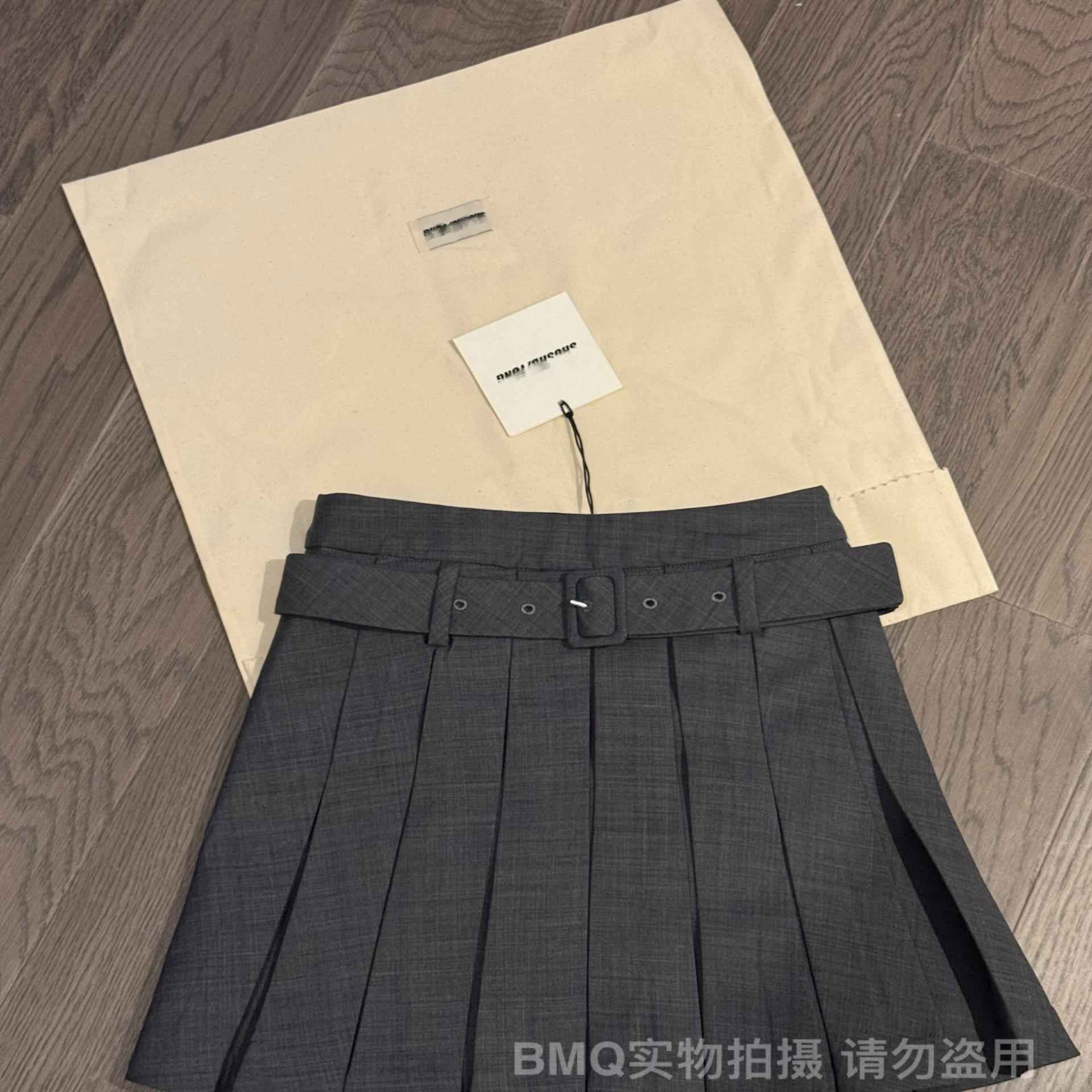 2025春款A字腰带装饰百褶半裙