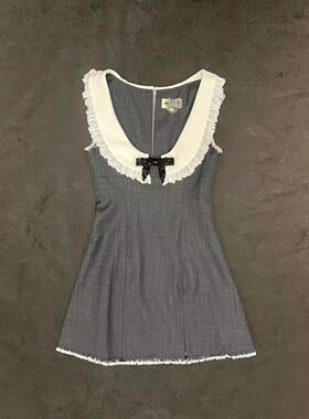 BMQ】玳购级 高定版 SHUSHUTON 夏季新款复古半圆领蝴蝶结连衣裙