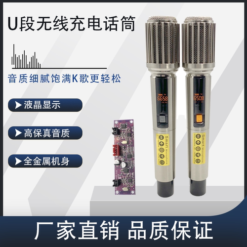 全金属话筒可充电双麦克风接 收板无线一拖二专业户外K歌直播演讲