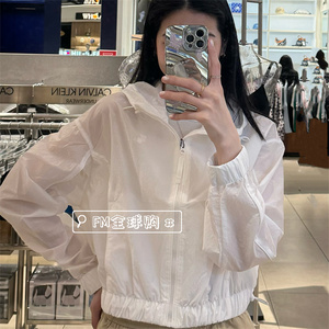 FM全球购韩国专柜代购WHOAU夏季新款纯色百搭连帽防晒外套