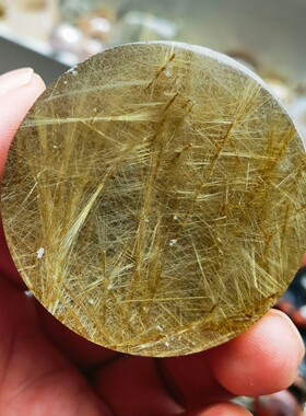 天然钛晶原石镯心圆牌摆件标本吊坠挂件尺寸49.4*29.6重147.2克