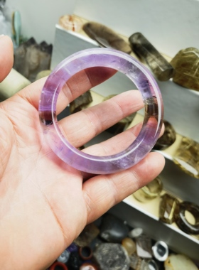 天然紫水晶紫黄晶原石雕刻手镯圈口52条宽12.2重51.3克一图一物