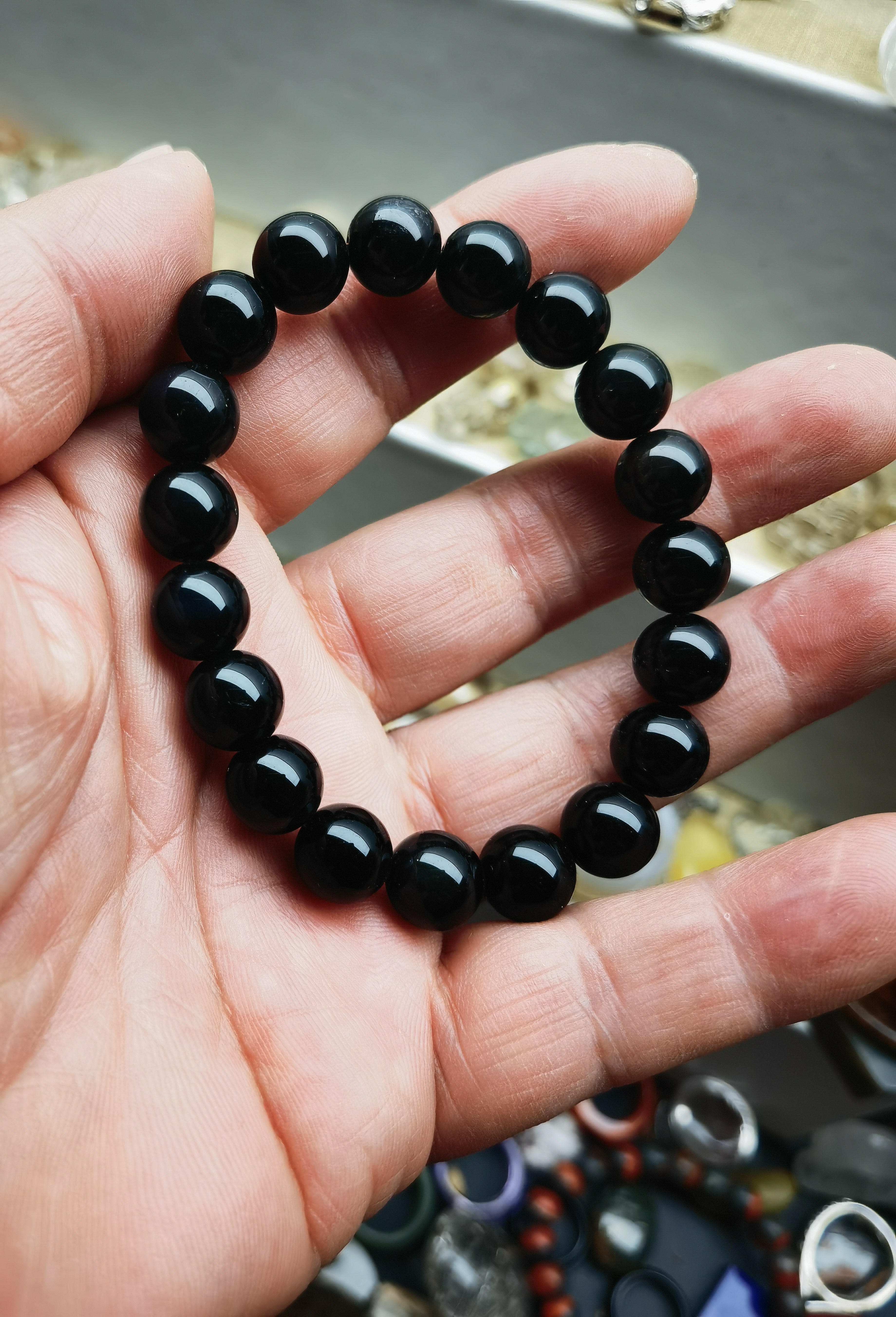 天然俄罗斯黑曜石手链手串男女款单圈手链手串重23.4克