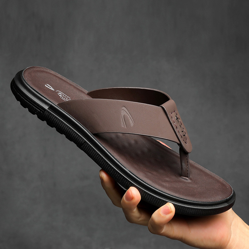 德国骆驼动感人字拖男夏季室外真皮拖鞋踩屎感男士防滑沙滩夹拖,流行男鞋,人字拖,淘宝优惠券,粉丝福利购,淘宝优惠卷