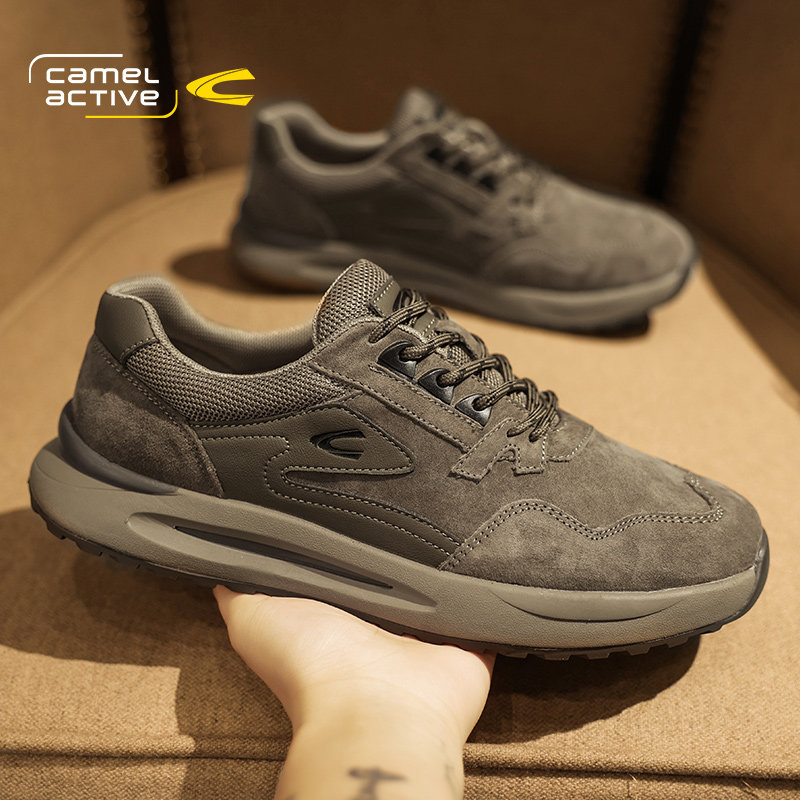 德国骆驼动感男鞋2023秋季新款男士休闲运动鞋全皮软底跑步阿甘鞋