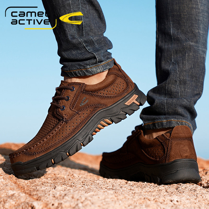 德国骆驼动感冲孔镂空夏季防臭男士凉鞋休闲鞋中年真皮鞋透气舒适,流行男鞋,单鞋,淘宝优惠券,粉丝福利购,淘宝优惠卷