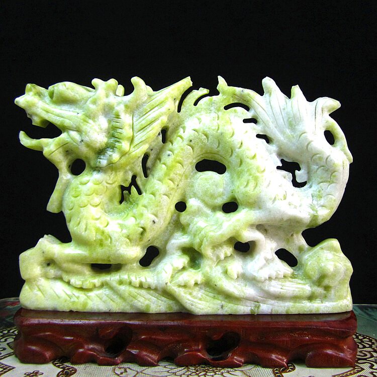 天然玉石蓝田玉龙摆件