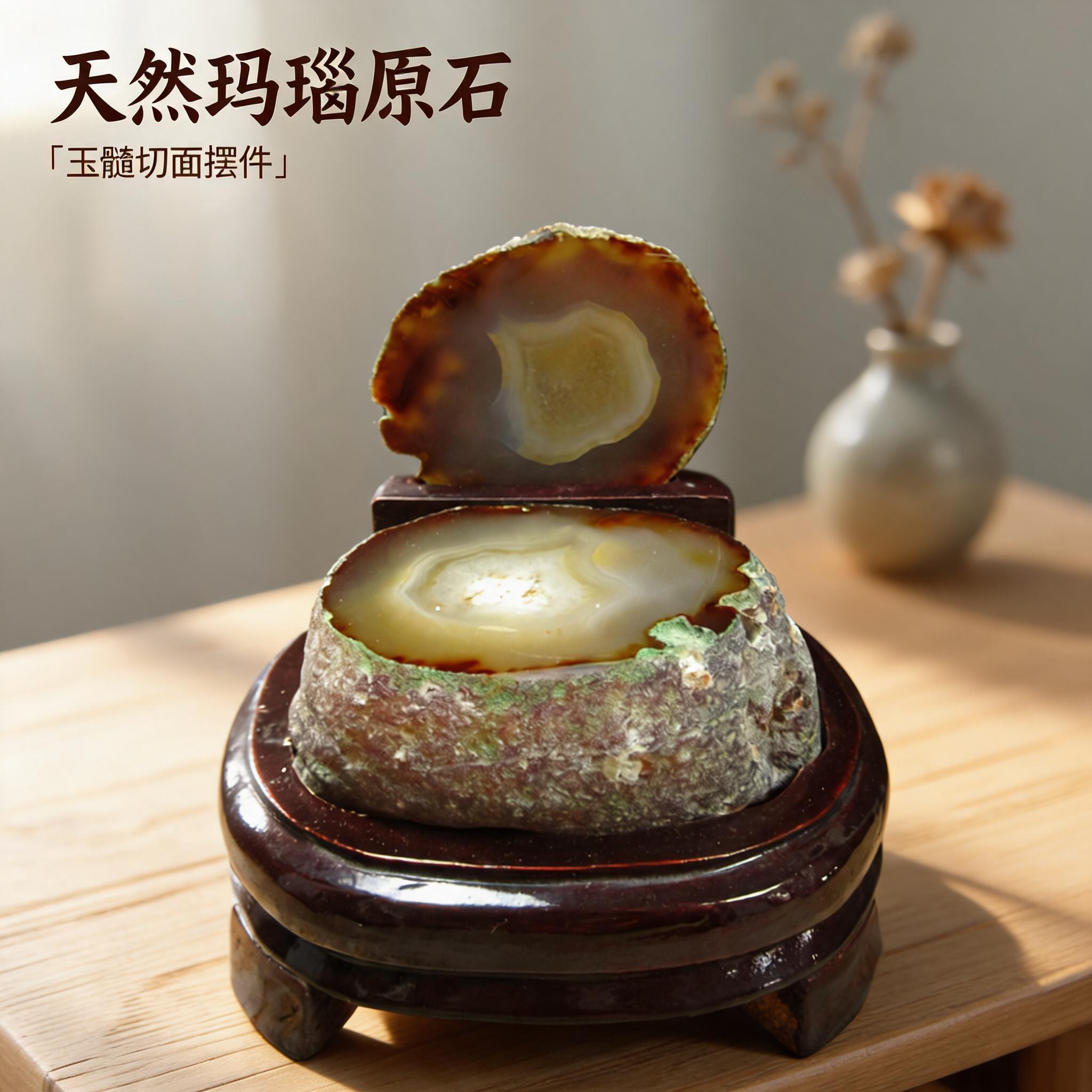 天然玉石切面玛瑙玉髓国风摆件