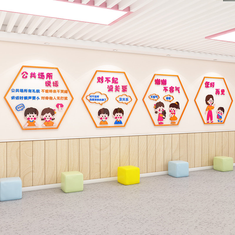 幼儿园文明礼仪主题文化墙面装饰教室楼梯环境创设布置材料墙贴画