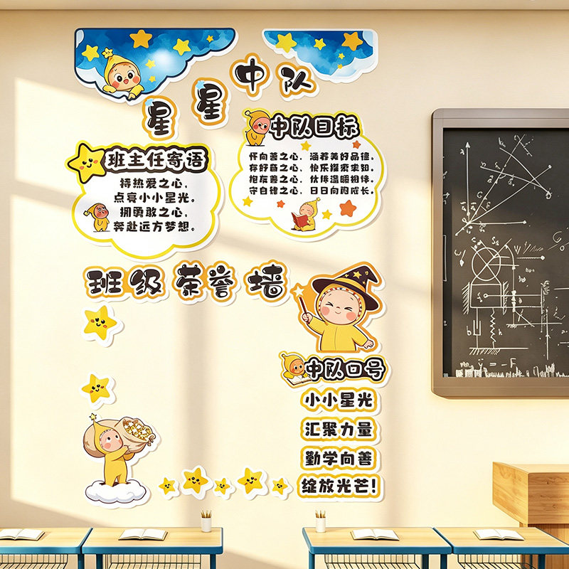 小学开学少先队教室墙贴黑板报3D