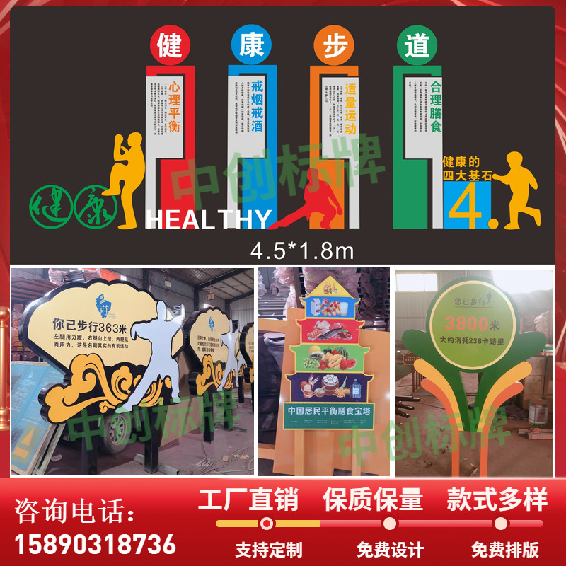 健身主题公园立式运动转盘体育运动人物造型牌步道米数牌膳食宝塔