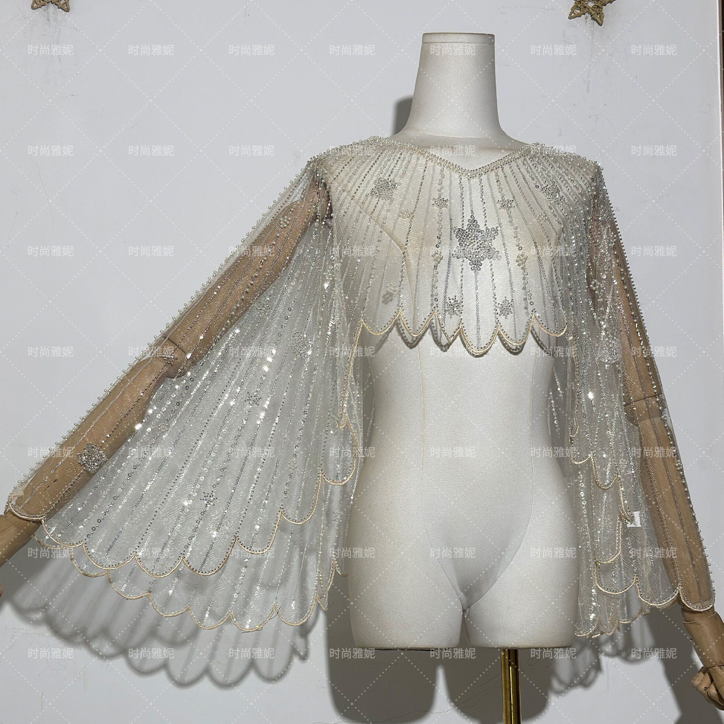 时尚雅妮跨境速卖通新款串珠钻石花朵钉珠披肩罩衣翅膀外搭上衣女